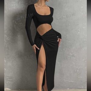SHEIN BAE Scoop Neck Twist Front Split Thigh Dress
